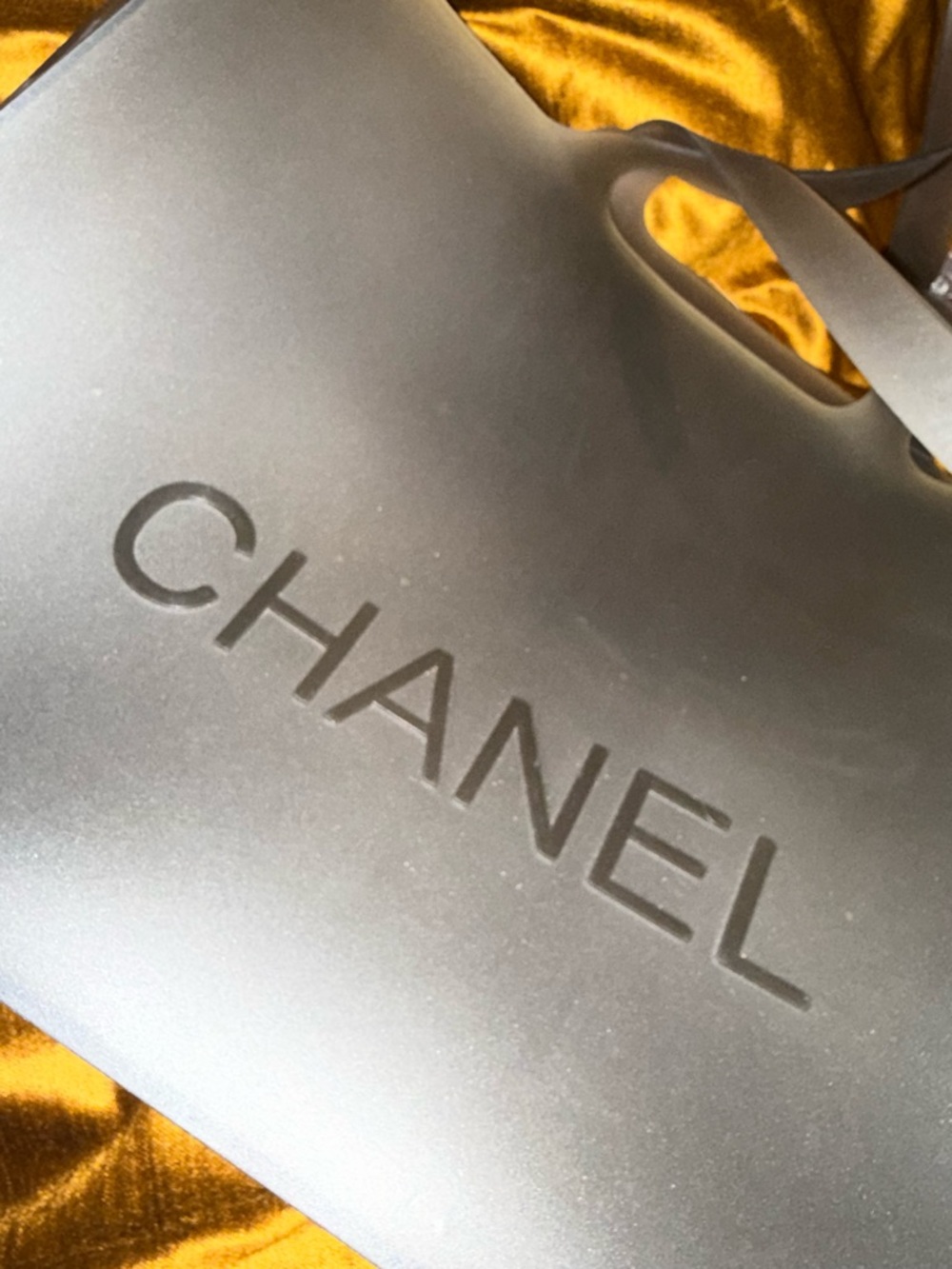 CHANEL Matte Gray Embossed Logo Shopper